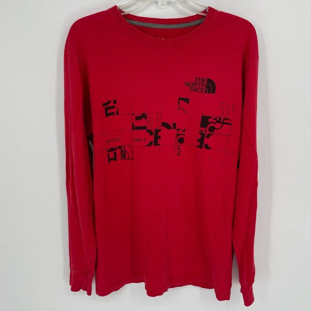 The North Face Men's Red San Francisco Graphic Logo Long Sleeve T-Shirt Size M